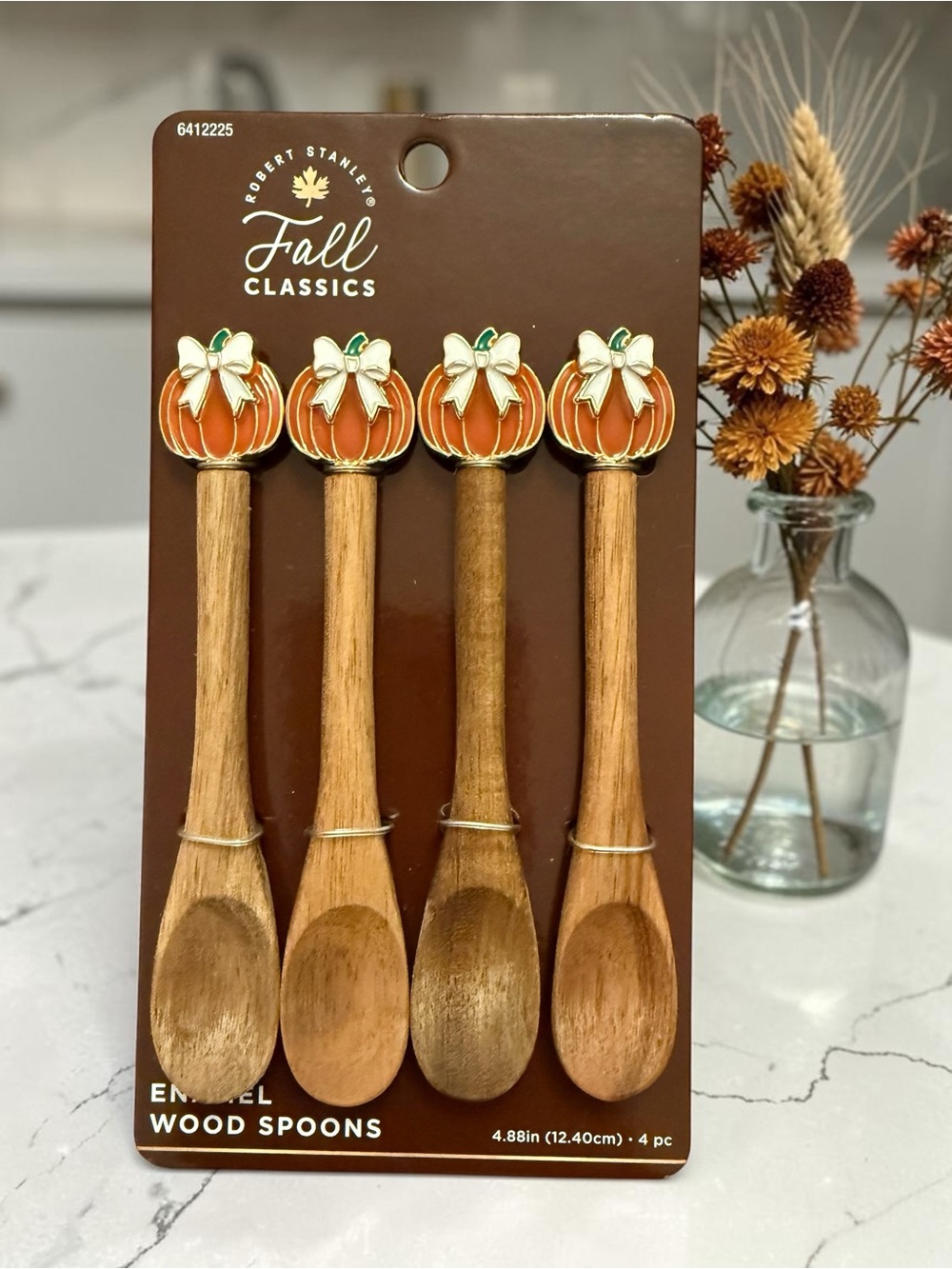 Fall Classics Orange Pumpkin Wood Spoon Set - 4 Pc